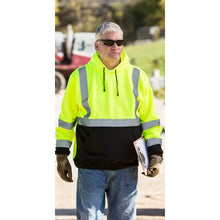 Load image into Gallery viewer, ANSI Class 3 Hi Viz Safety Hooded Sweatshirt, Black Bottom #MAX630